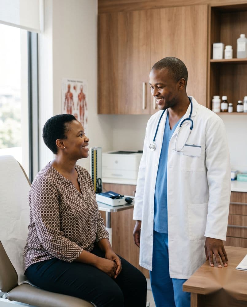 A doctor with a patient at Ekhaya Medical Centre